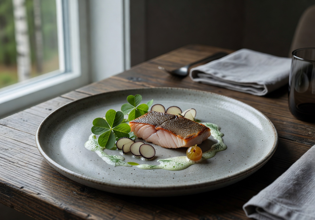 Fine Nordic dining cuisine plating