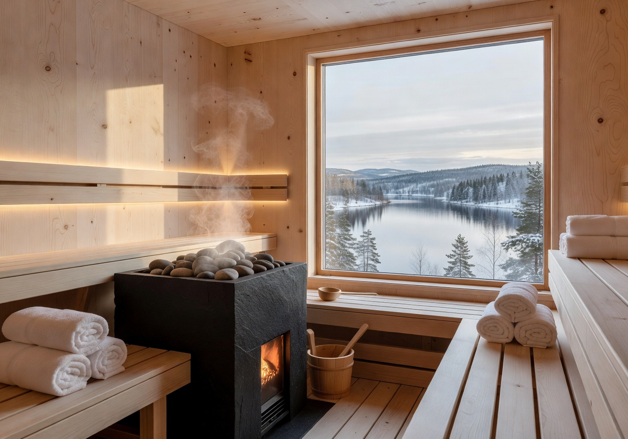 Finnish sauna interior luxury wellness retreat