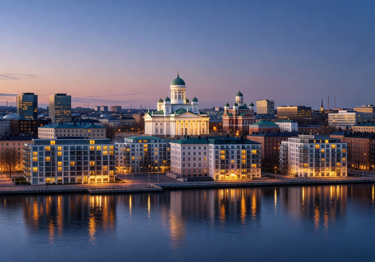 Helsinki skyline luxury evening view